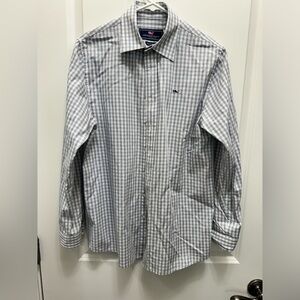 Vineyard Vines Boys Whale Shirt Button Up Long Sleeve Size XL 16 Grey/White